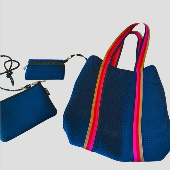Punch Australian Explorer Neoprene 3 Pc Navy Totes with rainbow strip straps - Picture 12 of 12